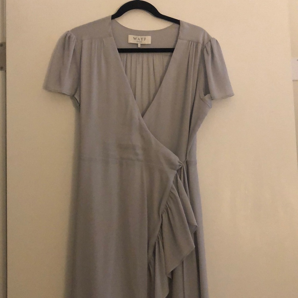 Silver crepe wrap dress